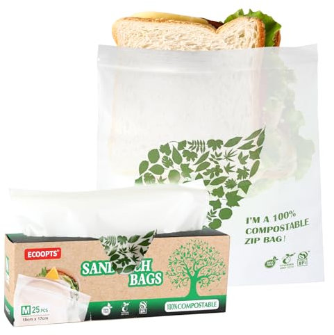 Sacs de rangement alimentaires 100 % compostables et respectueux de l'environnement | Sac de congélation | À base de plantes sans BPA | Se ferme bien pour les fruits, les collations et plus encore (1