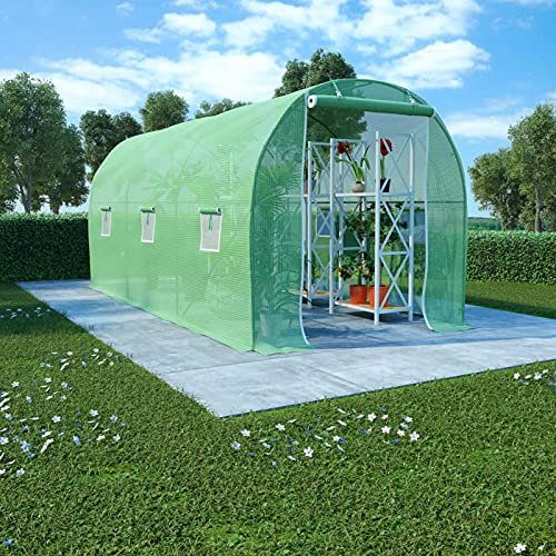 Homgoday Greenhouse Foil Greenhouse Garden Greenhouses Tomato House Greenhouse Tunnel Greenhouse Polytunnel Cold Frame with Side Windows and Door Garden 9 m² 4.5 x 2 x 2 m