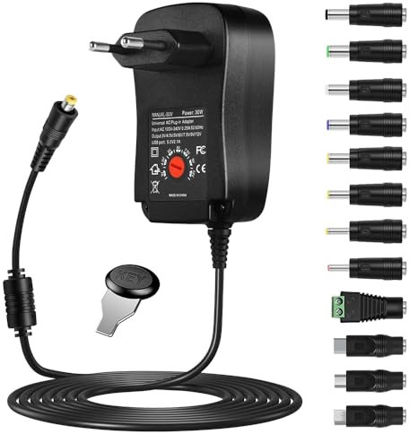 mizikuu Universal Netzteil, 30W AC auf DC Adapter Schaltnetzteil mit 5V 2.1A USB Port und DC Steckern Multi-Voltage Adapter für 3V bis 12V Haushaltselektronik und LED-Streifen, 2000mA max