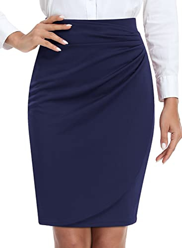 Razzlebelle Jupe Crayon Femme Chic et Elegant Taille Haute Éte Jupes Portefeuille Longueur Genou Business Casual Le Travail