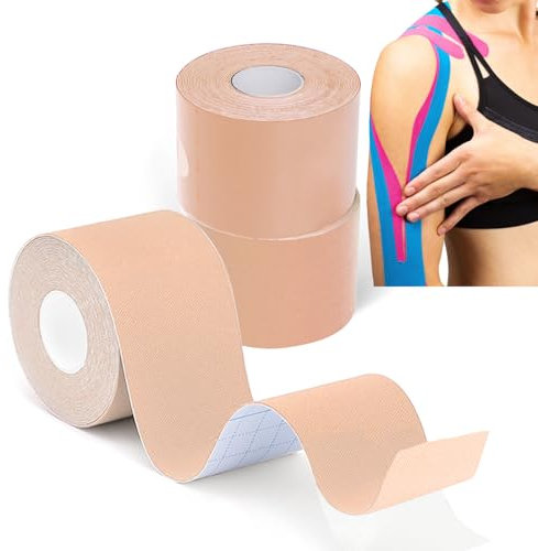 Grunda- kinesio tape Beige 3 Rollos 5 m x 5 cm, Impermeable esparadrapo deportivo, transpirable cinta kinesiologica y 7 días de adherencia, Elásticas trans tape, hipoalergénico tiras fisioterapia