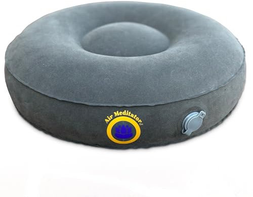Air Meditator - Cuscino gonfiabile da meditazione e da viaggio, per meditazione in aria in totale comfort, design regolabile a tre camere per una migliore postura e portabilità, colore grigio (rotondo