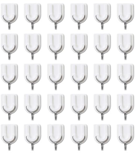 AABDTYYD 30 Pezzi Ganci Adesivi Bianchi Resistente, Carico massimo 1,5lb, Gancio Autoadesivo per Cucina Bagno Senza Forare (47,5x24,2x21mm), Acciaio Inox + Plastica