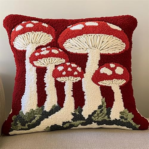 AxiangziK Kit gancio di chiusura fai-da-te,fungo rosso,kit gancio di chiusura per cuscino stampato gancio di chiusura fai da te per principiant,43x43cm
