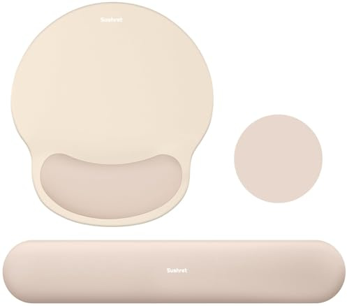 Sushret Mouse Mat and Keyboard Wrist Rest Set, 3-in-1 Gel Memory Foam Ergonomic Mouse Pad with Wrist Support, Gaming Mousepad Arm Cushion for Computer Office Desk Accessories Cute Setup,Apricot