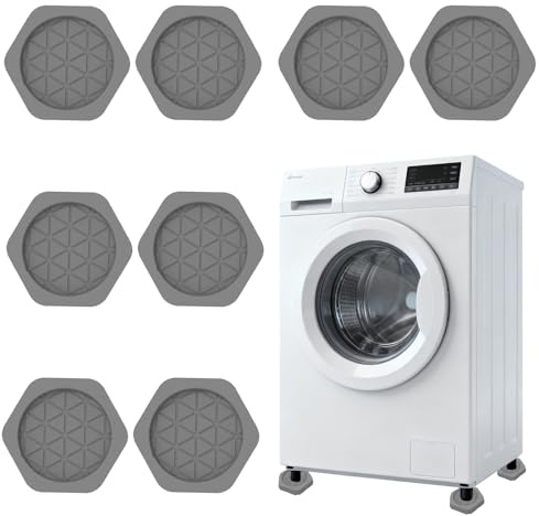 Vlecexs 8 Piezas Lavadora Hexagonal de Almohadilla Antivibración Gris Secadora Refrigerador Almohadilla de Silicona Antideslizante Reducción de Ruido y Amortiguación de Vibración Estable