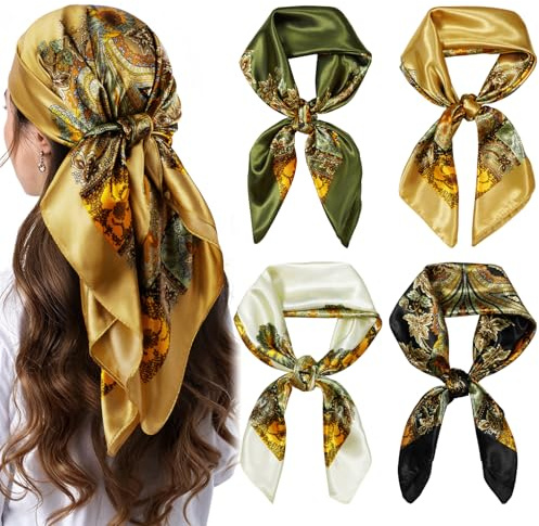 AOOSA Foulard Capelli Donna, Moda Bandana Donna, Motivi Classici Sciarpa Quadrata Grande Sciarpa, Colorate Turbante Seta, Multiuso Accessori per Capelli