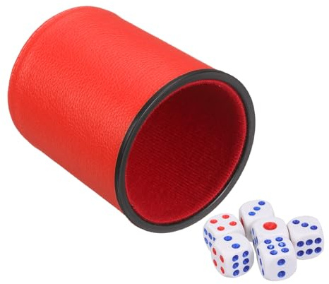 sourcing map Felt Lined Professional Dice Cup, PU Leather Quiet Shaker Cups Includes 6 Dot Dice for Bar Gatherings Party Board Games, Red