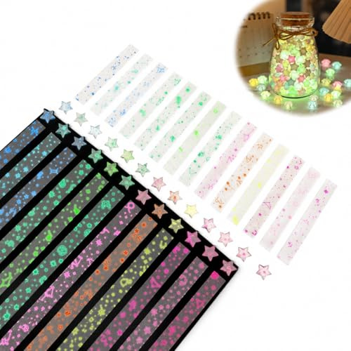 Tiras de Papel de Estrella de la Suerte, 420 Tiras Coloridas, Suministros para Proyectos Creativos, Efecto de Noche Estrellada con 12 Diseños de Constelaciones