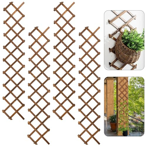 Pack of 4 Extra Thick Wooden Wall Trellis - Expandable Wall Planter Lattice Panels for Climbing Plants, Hanging Vertical Plant Support Fence Frame Outdoor Indoor for Balcony Patio Garden Room