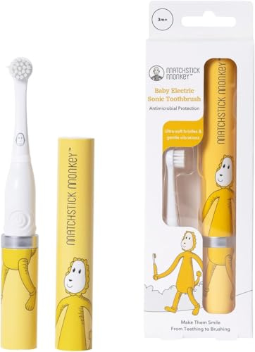 Matchstick Monkey Baby Electric Sonic Toothbrush, Antimicrobial Protection, Suitable from 3 Months, Orange