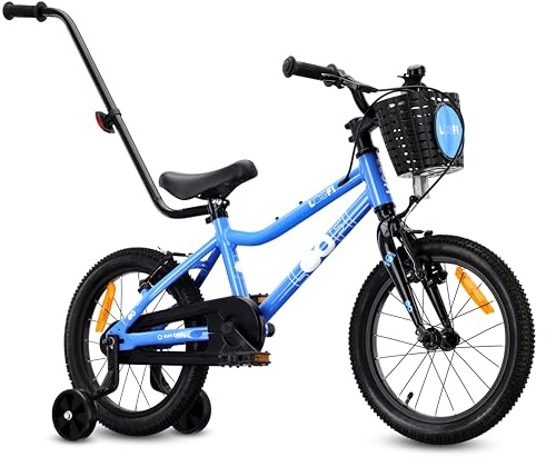 SUN BABY LOOFI lätt barncykel 12/14/16 | För 2–6 år, max. 50 kg, aluminiumram, stödhjul, korg, ringklocka och klistermärken