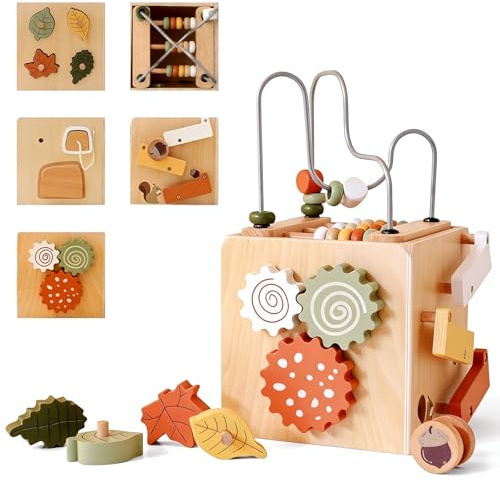 Swhiue Montessori Jouet Bois Éducatif, Jouet Montessori 1 an Sensoriel Montessori pour Bébé 1-3 Ans, Jeux Motricité Fine Éducatif avec Boulier & Labyrinthe, Cadeau pour Filles/Garçons