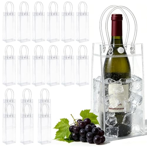 18 stycken flaskkylare Ice Bag: PVC ispåse flaskkylare, 10 x 25 x 10 cm transparent champagnekylare, läckagesäker iväska med handtag för kall öl, vin, drycker, utomhus, camping