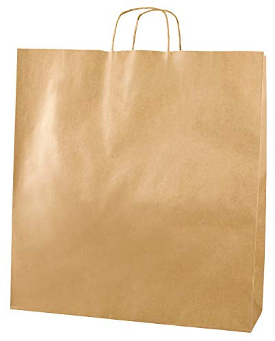 Thepaperbagstore 250 Brown Paper Bags with Handles XXL 45x17x49cm | Strong 100gsm kraft paper bags with reinforced twisted handles for reliable carrying