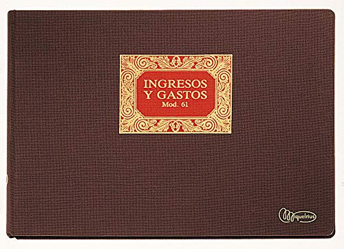 Miquelrius - Libro de Contabilidad, Clase R, Apaisado, Folio Natural 215 x 315 mm, Rayado Ingresos y Gastos, 100 Hojas de 102 g/m², Forrado en Tela, Lomo Engomado