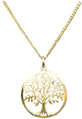 ANTOMUS® 18ct YELLOW GOLD VERMEIL SILVER TREE OF LIFE YGGDRASIL ADJUSTABLE NECKLACE Diamond Cut Curb 50(1.75mm Gauge) THREE CHAINS IN ONE 16-18-20