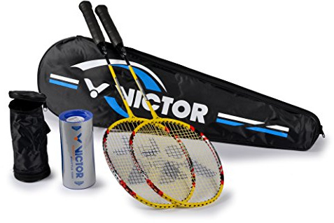 Victor Racchetta da Badminton Badminton Set 2 x al- 2200, Racchette, 3 x Nylon Ball, Giallo/Argento/Rosso, 67,5 cm, 099/6/5
