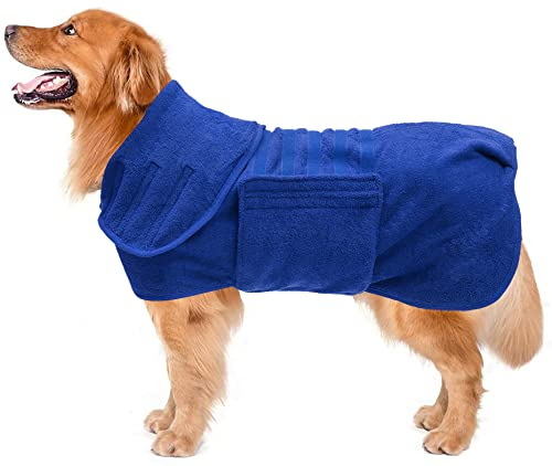 Dog Bathrobe Dog Robes for After Bath Shower Swimming Dog Drying Towel Super Absorbent fit for Small Medium Large Breeds - Blue - XXL