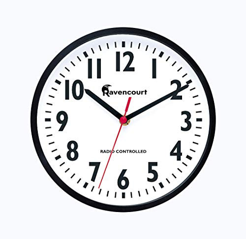 Ravencourt Living Ravencourt Radio Controlled Classroom Clock 21cm ¦ Easy To Read 21cm Face ¦ Battery-Powered ¦ Syncs To Time Signal ¦ For Schools, Offices Or Public Spaces ¦ RC008B