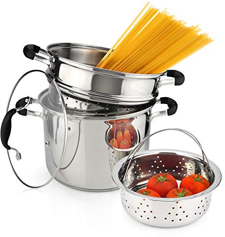 AVACRAFT 7 Quart 18/10 Stainless Steel 4 Piece Pasta Pot Set