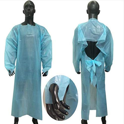 10 X Einzelverpackung Einweg CPE Ganzkörper Kittel Schutzkittel Wasserdicht Blau Size XL 100 * 138cm 50g/pc