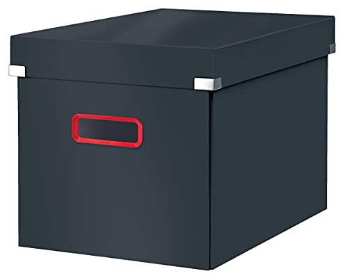 Leitz 53470089 - Caja de Almacenamiento Click & Store Cúbica Grande Cosy, Volumen 30 L, Compatible con Estanterías Tipo Kallax, Plegable con Tapa, Fabricada con 80% Cartón Reciclado, Gris Terciopelo