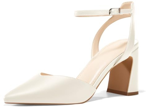 Juliet Holy Womens Closed Toe Heels Chunky Block Heel Ankle Strap Pumps Slingback Heeled Sandals Cream