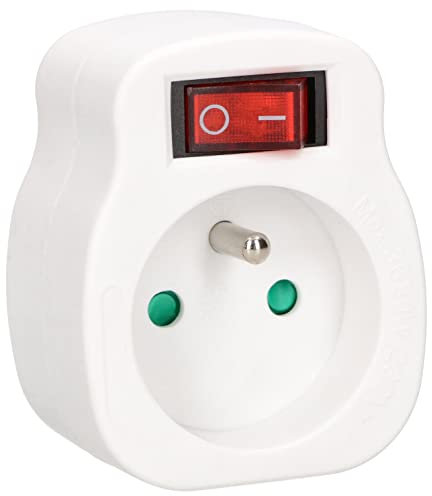 KOTARBAU® Ladrón con interruptor 1 enchufe para clavijas tipo E, Interruptor de encendido y apagado, Enchufe con toma de tierra, Adaptador, Toma única y conexión a tierra