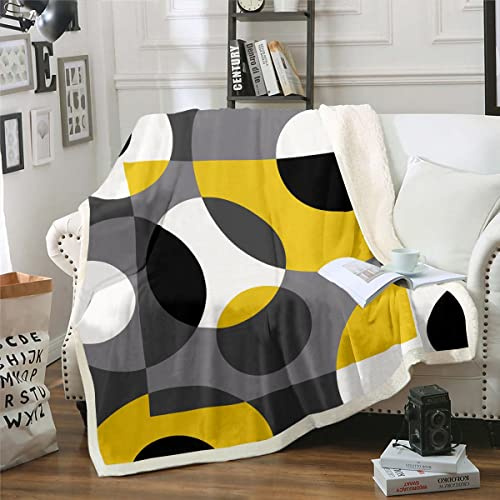 Erosebridal Yellow Geometric Blanket Circle Throw Blanket 90x90,Abstract Swirls Lines Stripes Fleece Blanket Retro Grommet Patchwork Geometric Rustic Modern Circle Urban Art Room Decor,Grey Black