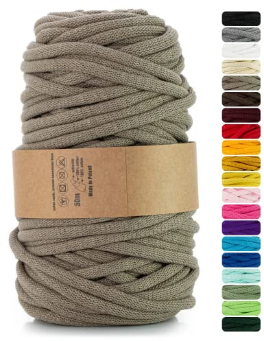 Netuno 1x corda macramè colorata beige scuro 9 mm 50 m corda in cotone anima in poliestere filo spago uncinetto ferri da maglia decorazioni cordoncino colorato cavo