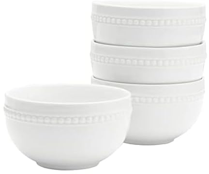 Everyday White by Fitz and Floyd Beaded Small Fruit Dessert Bowls, White, Set of 4