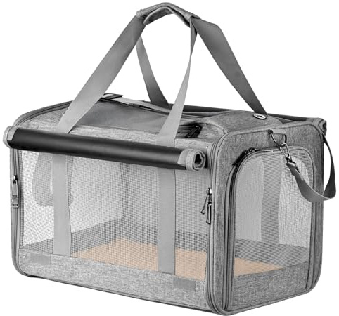 Sac Transport Chat Pliable Caisse de Transport pour Chat Petit Chien Respirant Sac de Transport pour Chaton Sac pour Animal de Compagnie avec Bandoulière Réglable (Gris)