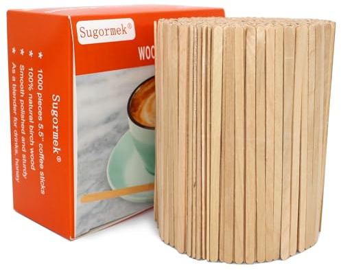 Sugormek1000PCS 5.5 IN Wooden Coffee Stirrers, A+Level Smooth Rounded Edges Disposable Coffee Stir Stick, Wooden Stir Stick for Coffee Cocktail Coffee Bar Accessories DIY Craft Design