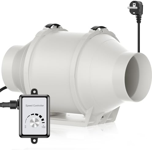 HG Power rörfläkt 100 mm justerbar, 366 m³/h frånluftsfläkt med varvtalsregulator EC-motor 110–240 V tyst inline-kanalfläkt med EU-kontakt badrumsfläkt rörfläkt för kök badrum garage