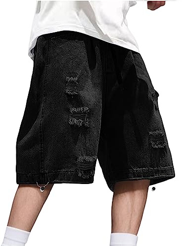Generisch Calle Denim Verano Corto Con Pies Anchos Elásticos Pies Vaqueros Delgados Pierna Recta Cómodo Casual Tamaño Corto Para Hombres Transpirable Al Aire Libre Elástico Holgado Jeans Cortos,