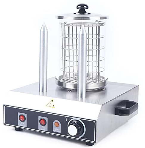 Donened - Hot Dog Maker, Bockwurstwärmer, 3 Heizspieße, Temperaturregler 0~85℃, Edelstahlkäfig: Ø 16 cm, Edelstahlgehäuse, Profi Würstchenkocher, Silber