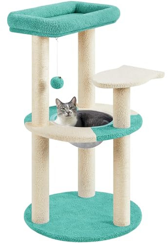 Yaheetech 90cm Cat Tree Tower with 2 Perches & 2 Scratching Posts & Rremovable Capsule Nest for Indoor Cats, Indoor Cat House, Cat Climbing Tree Activity Centre, Indigo/Beige