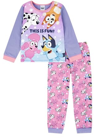 Bluey Girls Pyjamas | Bingo Coco och Chloe PJs set för flickor | bomullspyjamas för flickor | Officiella varor, Lila, 5-6 Years