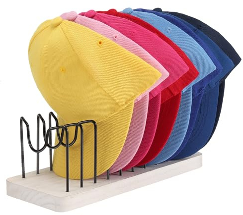 Erogeen Hat Organizer for Baseball Caps, Hat Rack Stand for 10 Baseball Hats Wood Metal Hat Holder Storage Baseball Cap Organizer for Closet Dresser Desk (White)