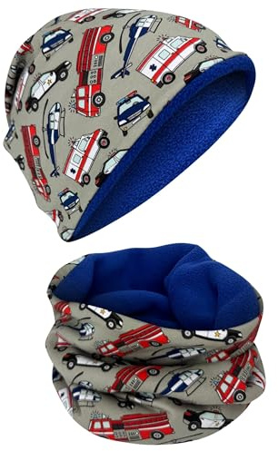 HECKBO Set Beanie & Bufanda Tubular Policía – 2-8 Años – Forro Polar Interior – 95% Algodón – Look para Niños y Niñas (48–54 cm)