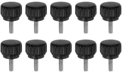 QUARKZMAN 10pz Vite a Testa Zigrinata Pomelli a Mano M3 x 8mm Filettatura Maschio Metrica Testa in Plastica Opaca da 13mm in Acciaio Inossidabile 304 Manopola Serraggio Bloccaggio, Nero