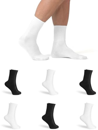 6 Paia Calzini Sportivi Uomo in Cotone Premium – Calze Corte 1/3 Polpaccio per Padel Tennis Palestra e Corsa – Elastico Antiscivolo Stay Up Traspiranti Morbidi e Resistenti ai Lavaggi – Bianco Nero