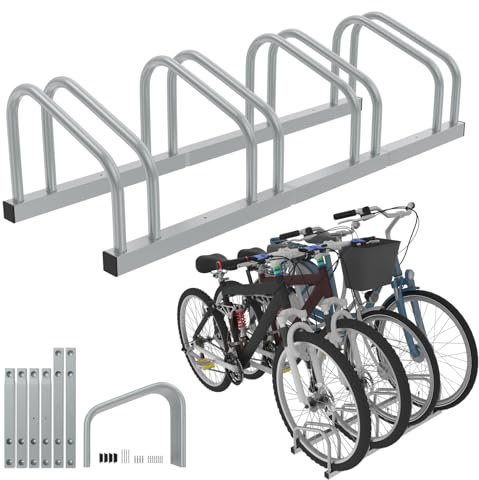 Froadp Support de vélo pour 4 vélos, support multiple pour pneus de 30 à 65 mm de largeur, en acier galvanisé, montage au sol et au mur, argenté