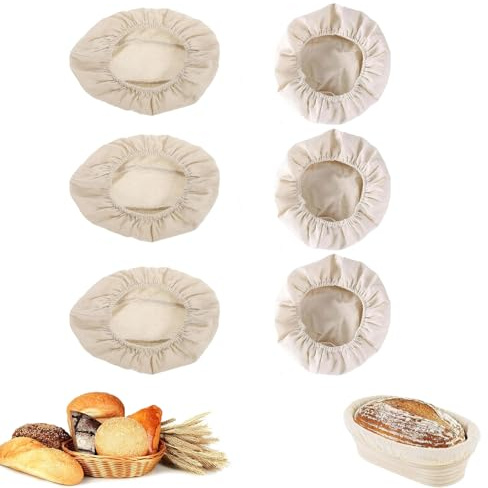 Sikweny 6 Pièces Tissu en Lin pour Banneton à Pain Réutilisable Tissu Fermenté Poussière et Adhérence Banneton pour Pain Haute Hygroscopicité de Campagne Baguette Pâte à Pizza au Levain