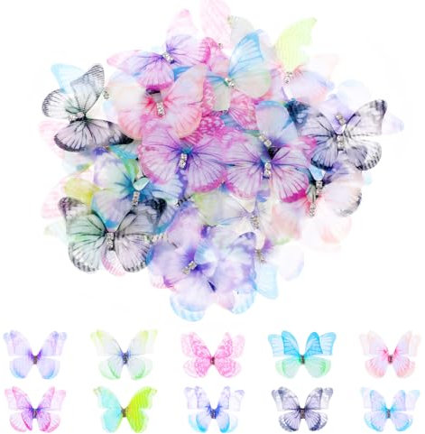Apausvcm 60 farfalle decorative in organza, farfalle traslucide, farfalle in chiffon 3D, per scrapbooking, bagagli, pareti, finestre, fermaglio per capelli fai da te