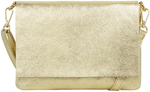 Caspar elegante Leder Clutch Damen Umhängetasche XL Abendtasche in 2 Größen - CLASSIC LINE - Modell No.770 - Made in Italy, Farbe:gold metallic, Größe:Klein (BxH ca. 23x17cm)