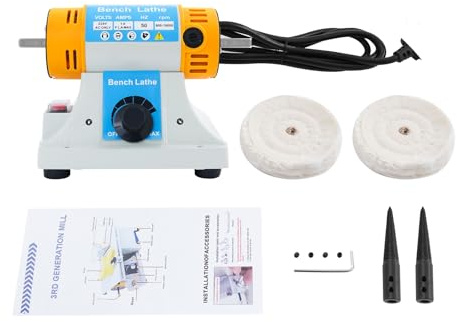 320W Mini Bench Polisher Machine 800-10000 RPM Variable Speed Bench Polisher and Buffer Bench Grinder Polisher Jewelry Polishing Machine with 2 Spindles & 2 Cloth Wheels for Grinding and Polishing