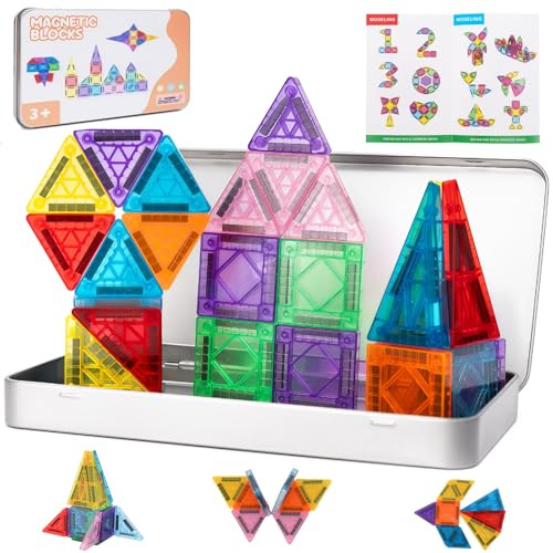 WEXFFU 46 Pezzi Costruzioni Magnetiche per Bambini, Piastrelle Magnetiche