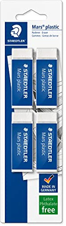 STAEDTLER Mars 52650BK4DA plastic Radiergummi, 4 Stück im Set, Premium-Qualität, geringe Krümelbildung, erstklassige Radierergebnisse, kein Abfärben, absolut alterungsbeständig